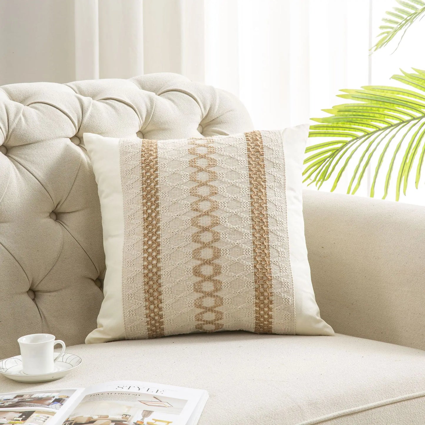 45X45cm(18x18inch) Cotton & Burlap Throw Pillow Covers Boho Farmhouse Textured Striped Woven Cushion Covers For Bed Sofa Shop