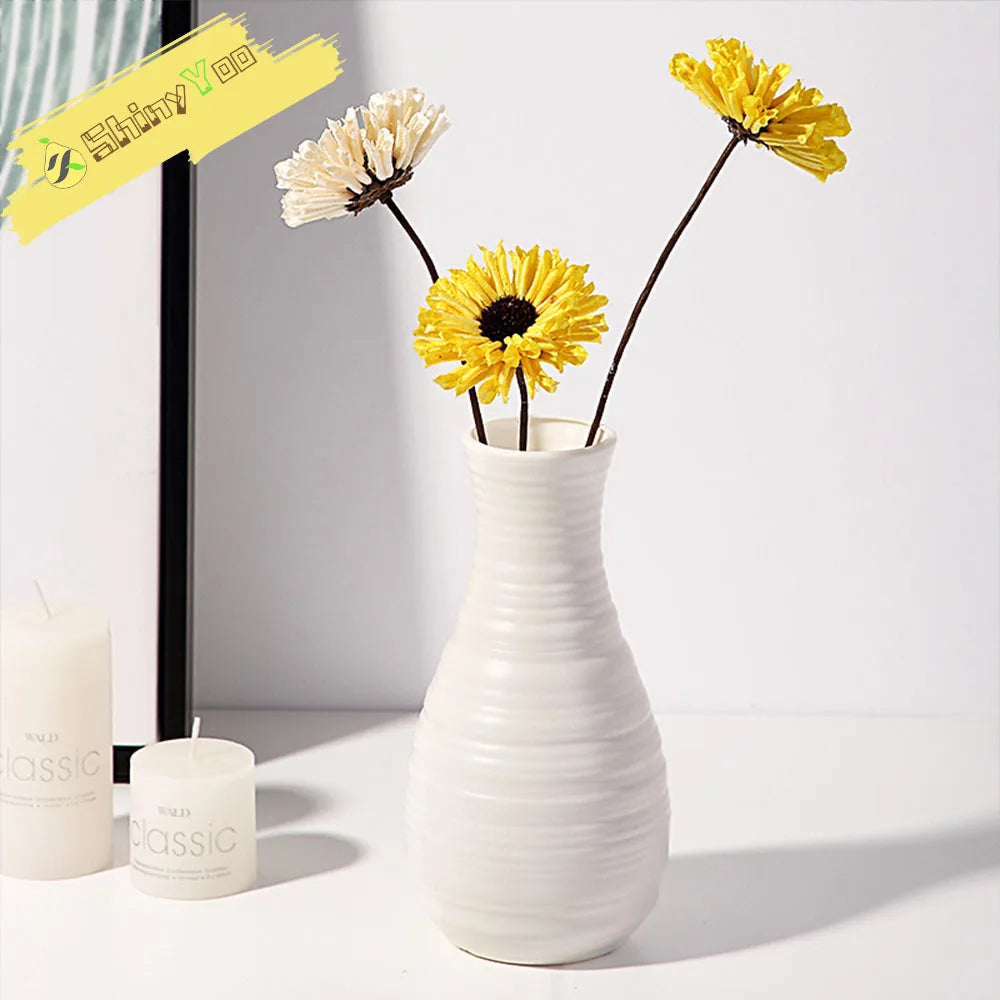 Unbreakable Vase for Flowers Ceramic Look Plastic Vase for Home Decor Living Room Table Wedding Party Living Room Decor Ornament