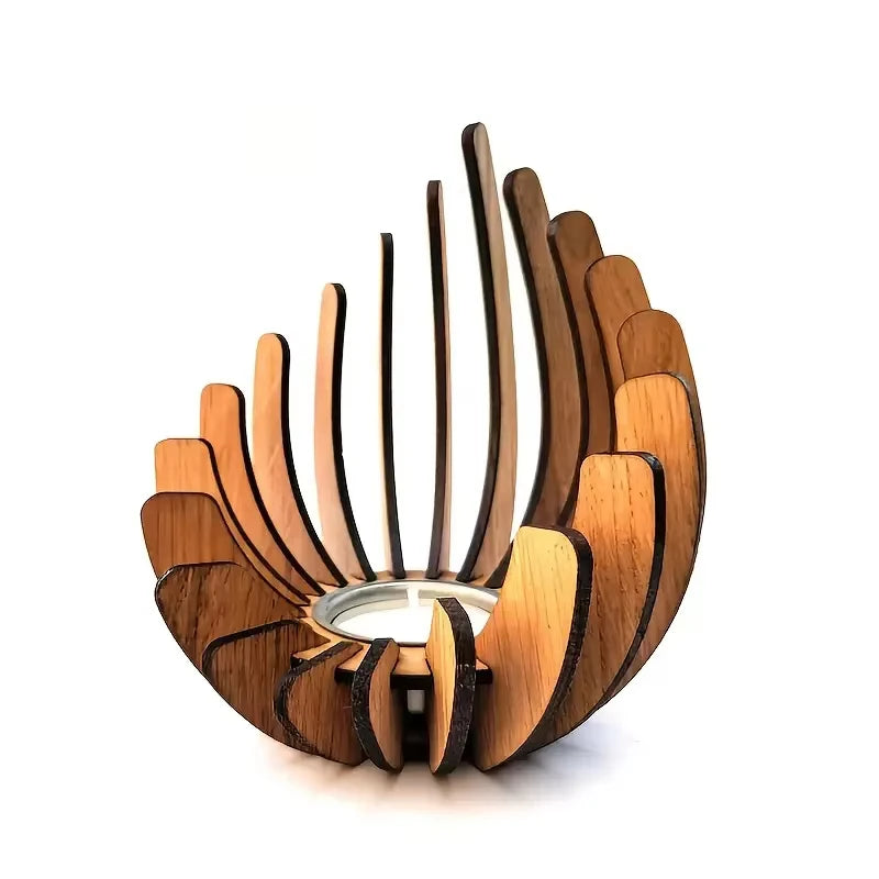 1Pc Lotus-Shaped Candle Holder Wooden Creative Candlestick without Candles Manual Assembly DIY Wooden Candle Holder Decoration