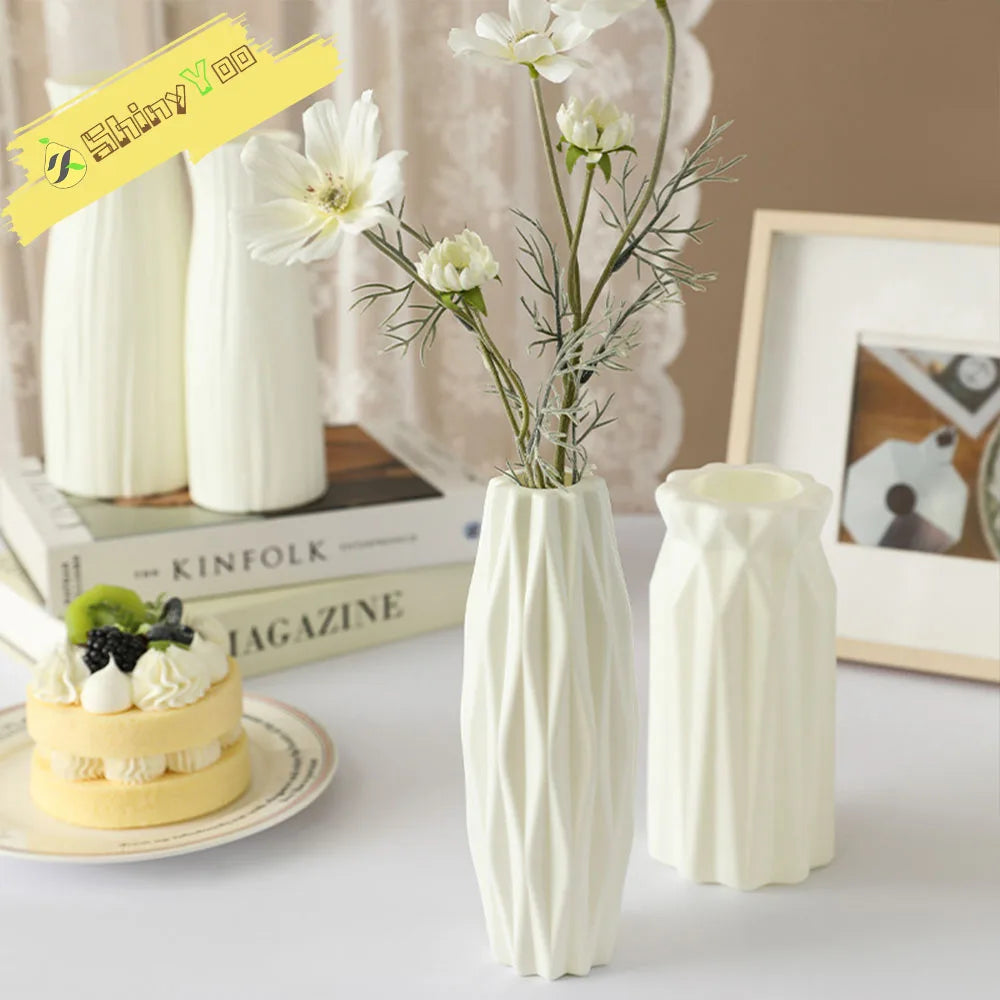 Unbreakable Vase for Flowers Ceramic Look Plastic Vase for Home Decor Living Room Table Wedding Party Living Room Decor Ornament