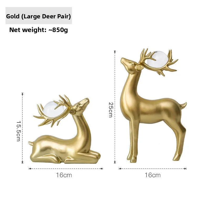 Gold Luxury Nordic Home Art Crts Creative Couple Deer Figurine Living Room TV Cabinet Wine Bar Decorations Modern ma...