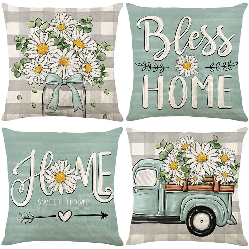 4pcs/set Throw Pillow Case Botanical 45*45cm Square Cushion Cover Decorative Single-Sided Pillow Cover For Living Room Bedroom