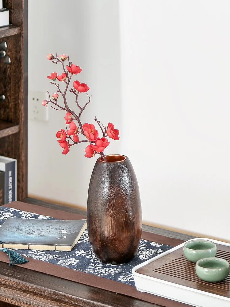 Retro Chinese Sle Wooden Flower Vase Small Dried Flower Decorative Piece Living Room Tea Room Table Decoration Ins Sle