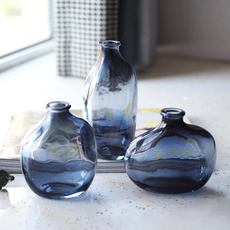 Glass Flower Vase Retro Vase for Flowers Home Decoration Decorative Vase Office Desk Ornament Vases for Centerpieces Florero