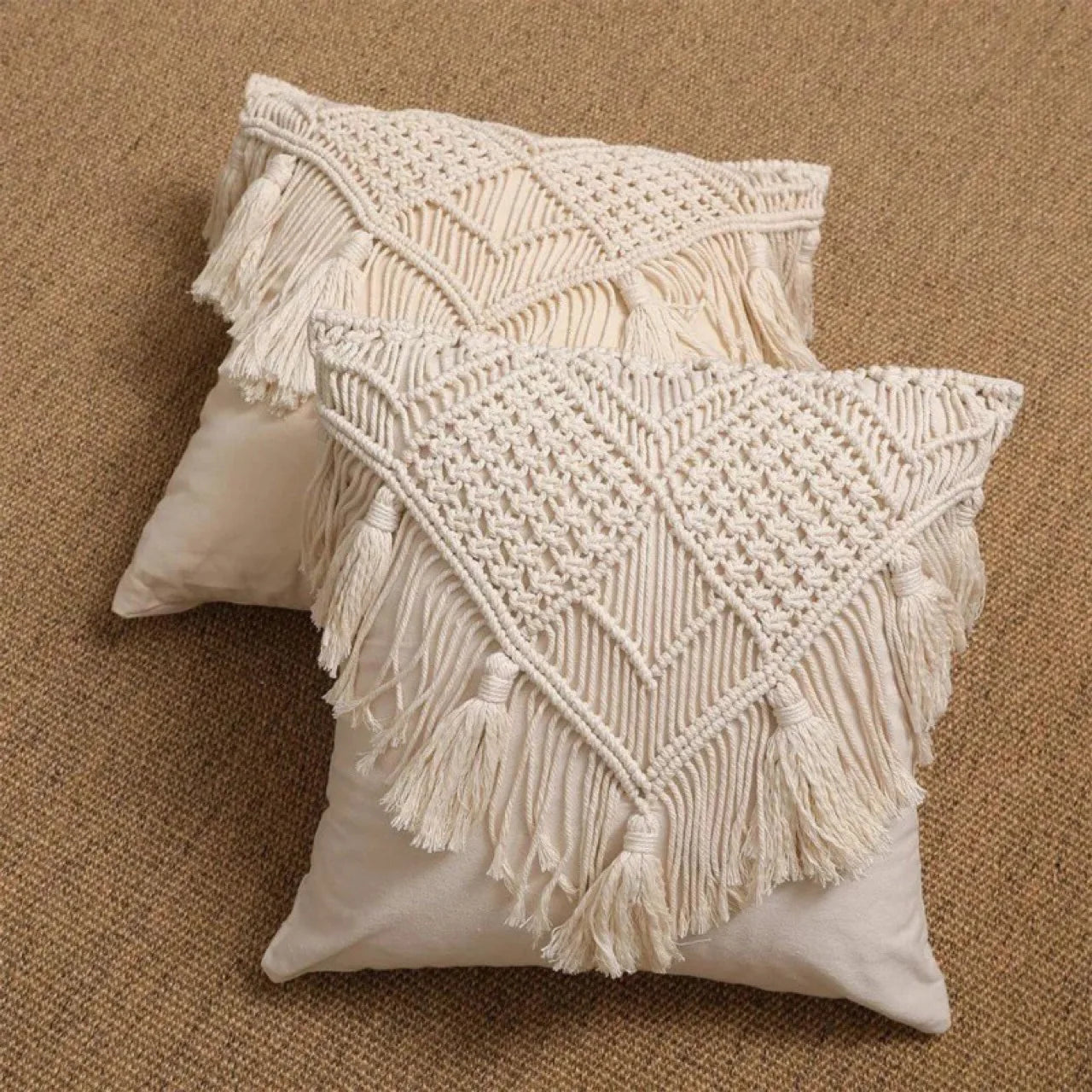 Macrame Tassel Throw Pillow Cover Boho Chic Square Cushion Case 45x45cm Decorative Woven Pillow for Sofa Living Room Bedroom