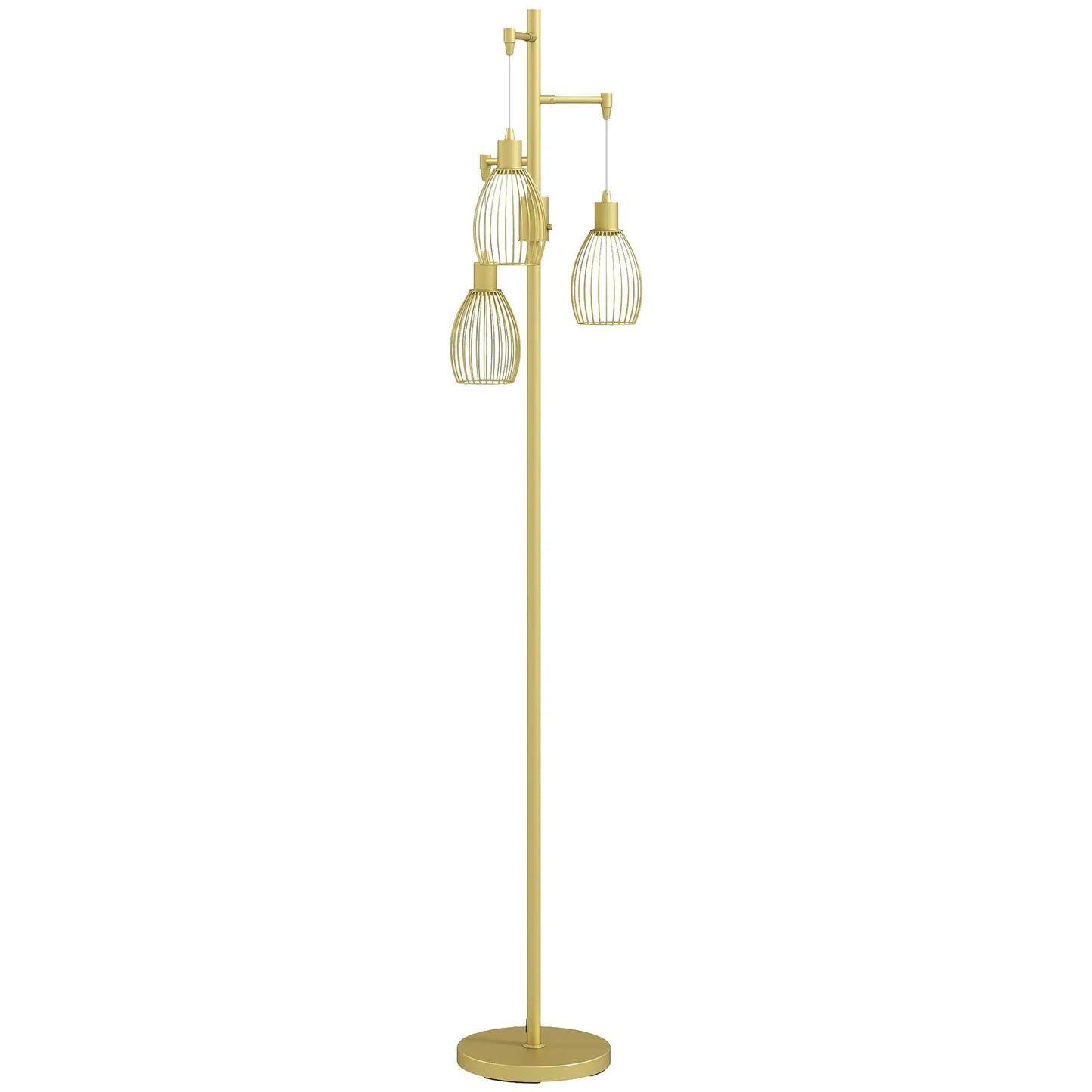 Dimmable 170cm Industrial Floor Lamp with Steel Wire Cage Shades for living Room Bedroom Dining Room Study Gold Finish