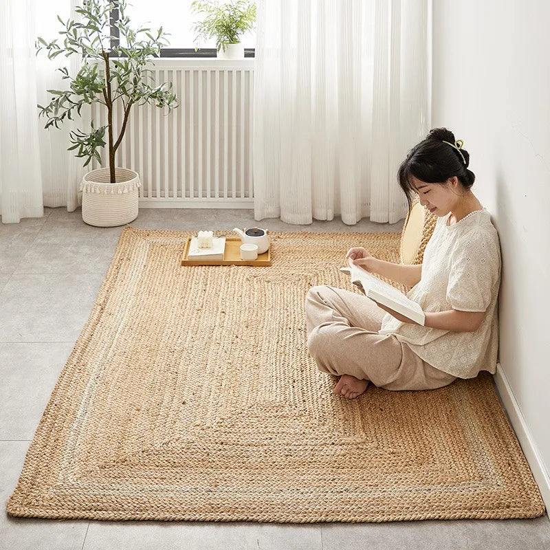 Carpet for Living Room Japanese natural pure jute hand-woven wear-resistant entrance mat double-sided bedroom rugs Ковер Tapis