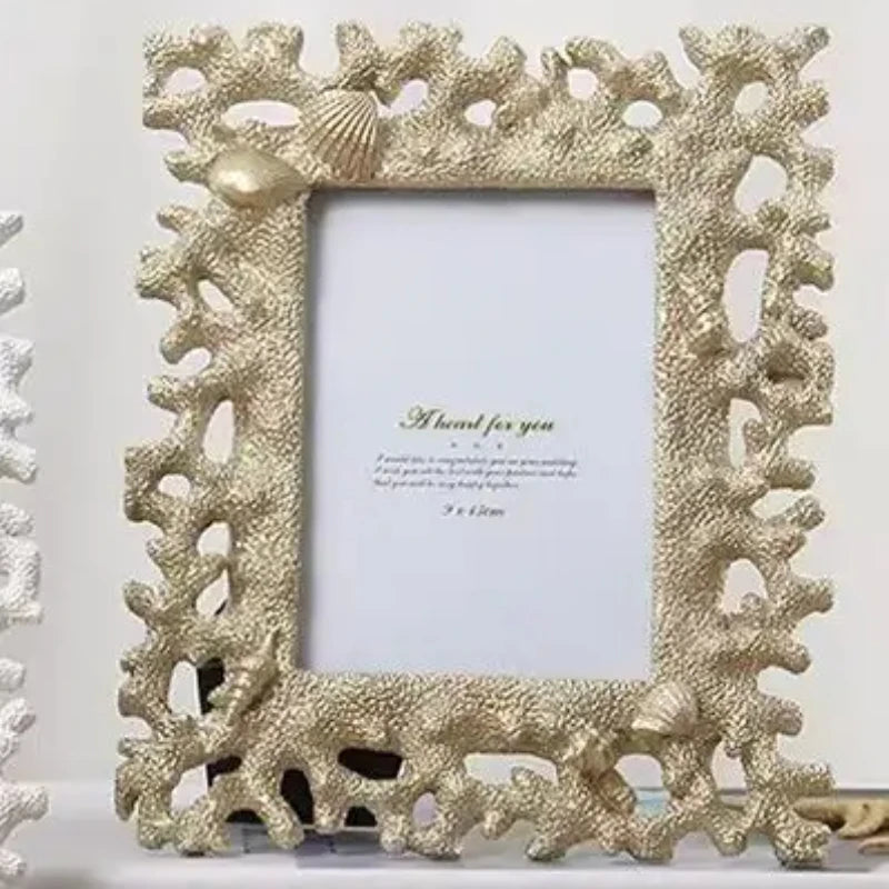 Mediterranean Style Resin Frame Table Coral 7 Inch Photo Frame For Wedding Gift Shell Frame Home Decoration Accessories
