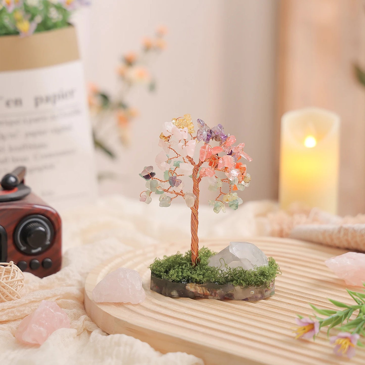 Crystal Money Tree Crystal Stone Rainbow Natural Gem Sitting Floor Style Home Room Study Decoration