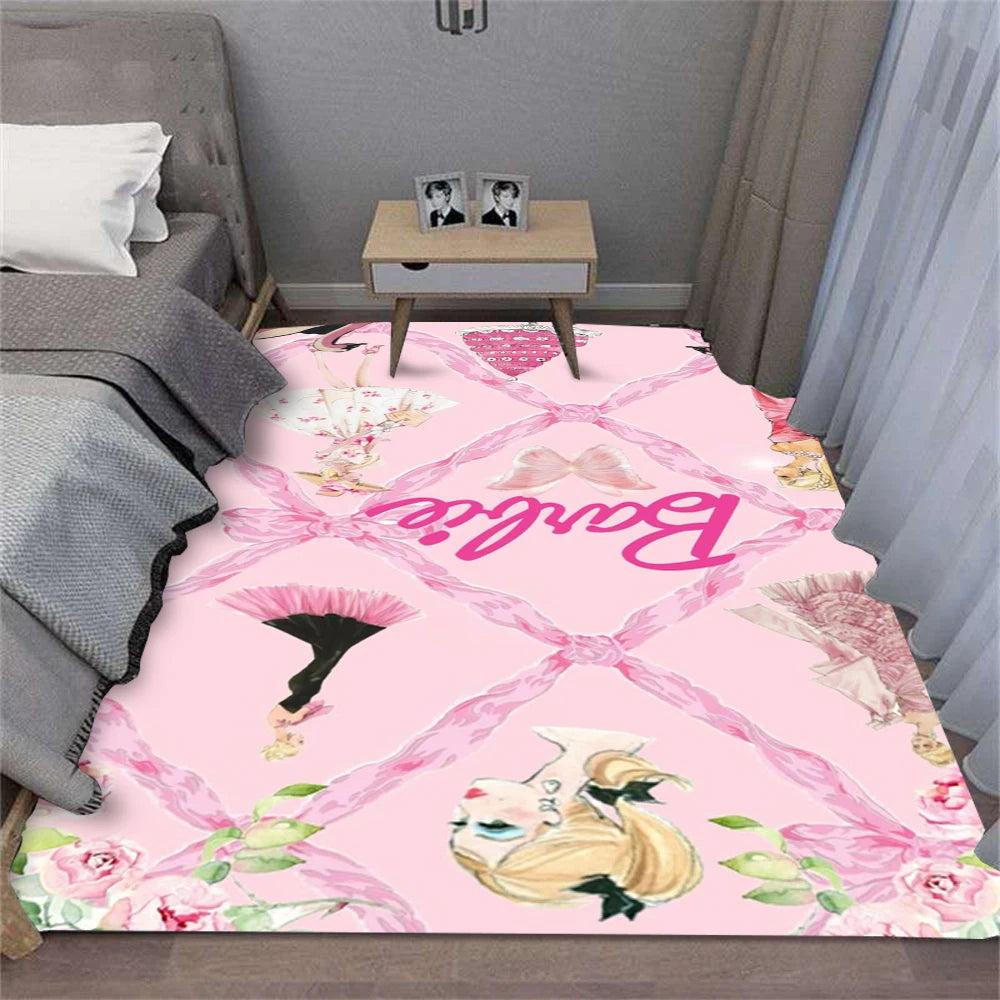 MINISO Romantic Barbie Pink Heart Carpet for Living Room Bedroom Kid's Room Area Rug Non-slip Mat Sofa Table Mats Home Decor