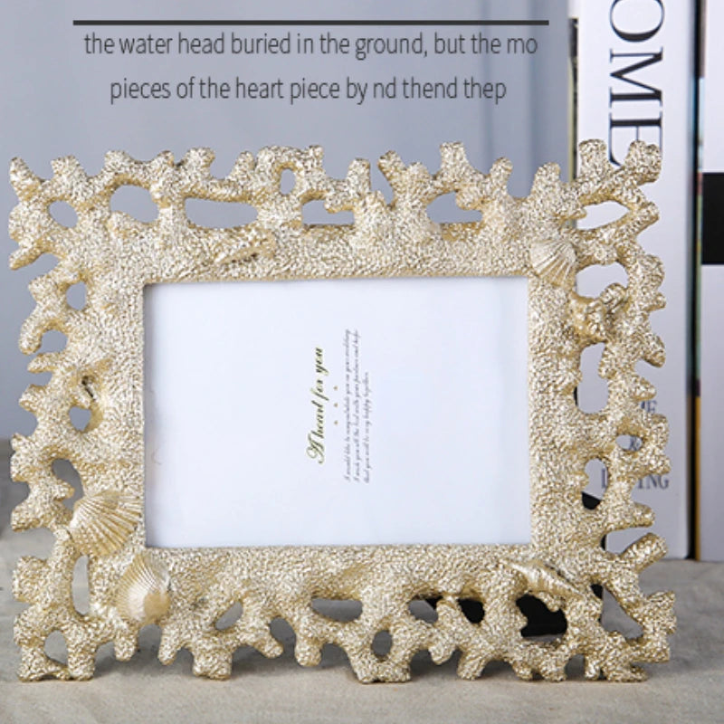 Mediterranean Style Resin Frame Table Coral 7 Inch Photo Frame For Wedding Gift Shell Frame Home Decoration Accessories
