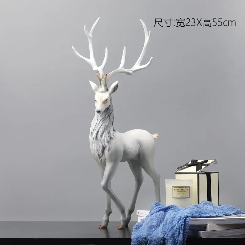 Deer Decoration Reindeer Ornaments Resin Sculpture For Living Room Luxury Nordic Home Decor Sculptures Deer Figurines