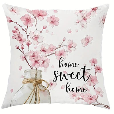 Hello Spring Floral Throw Pillow Cover Pink and WhiteSuitable for sofa car bedroom decorative cushion cover pillow cover