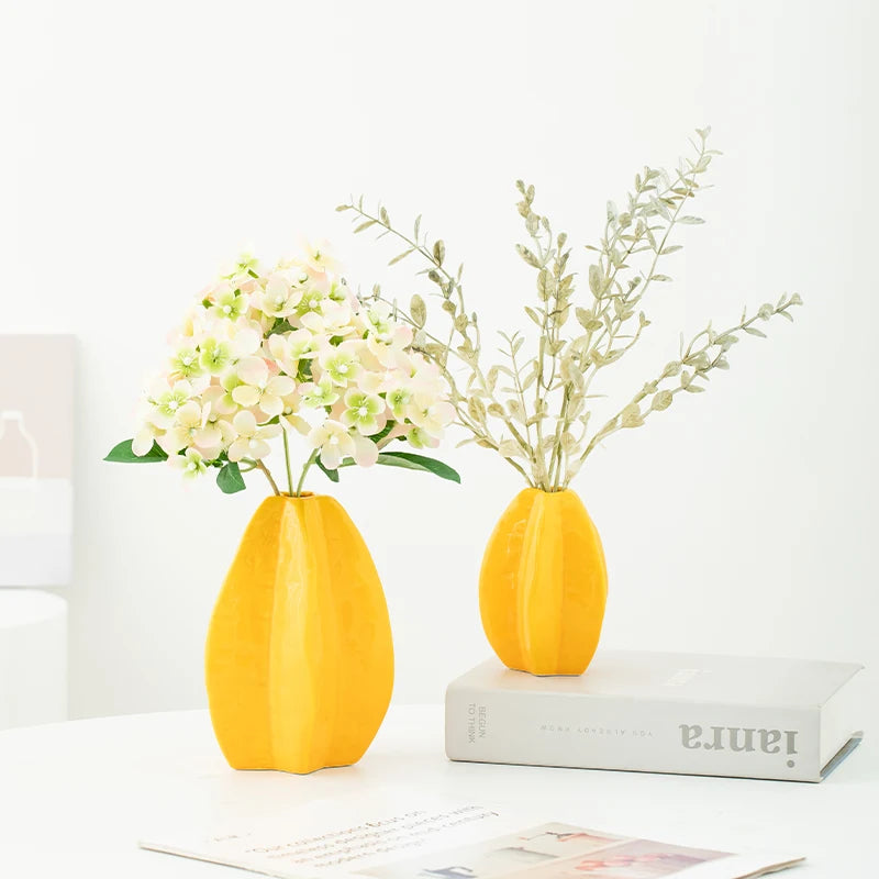 Shumen Lemon Fruit Ceramic Flower Vase for Living Room Table - Simulated Flower Arrangement Set for Luxury and Sophistication De