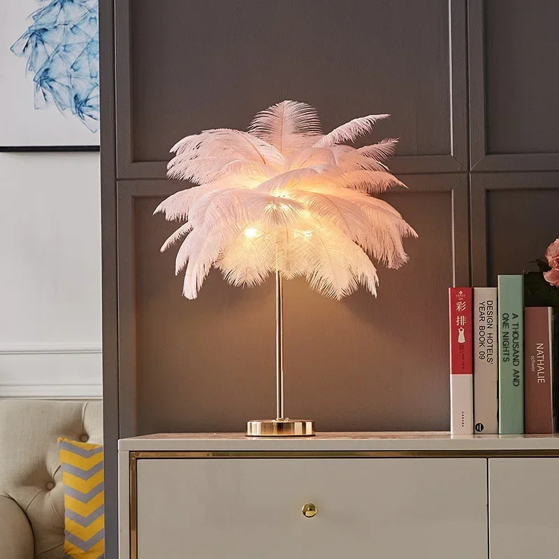 Feather Table Lamp Rechargeable Usb Plug Led Desk Table Lights Bedside Living Room Indoor Lighting Stand Light Night Light