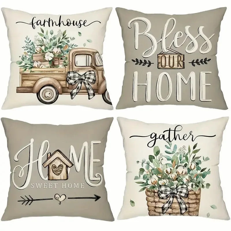 4pcs/set Throw Pillow Case Botanical 45*45cm Square Cushion Cover Decorative Single-Sided Pillow Cover For Living Room Bedroom