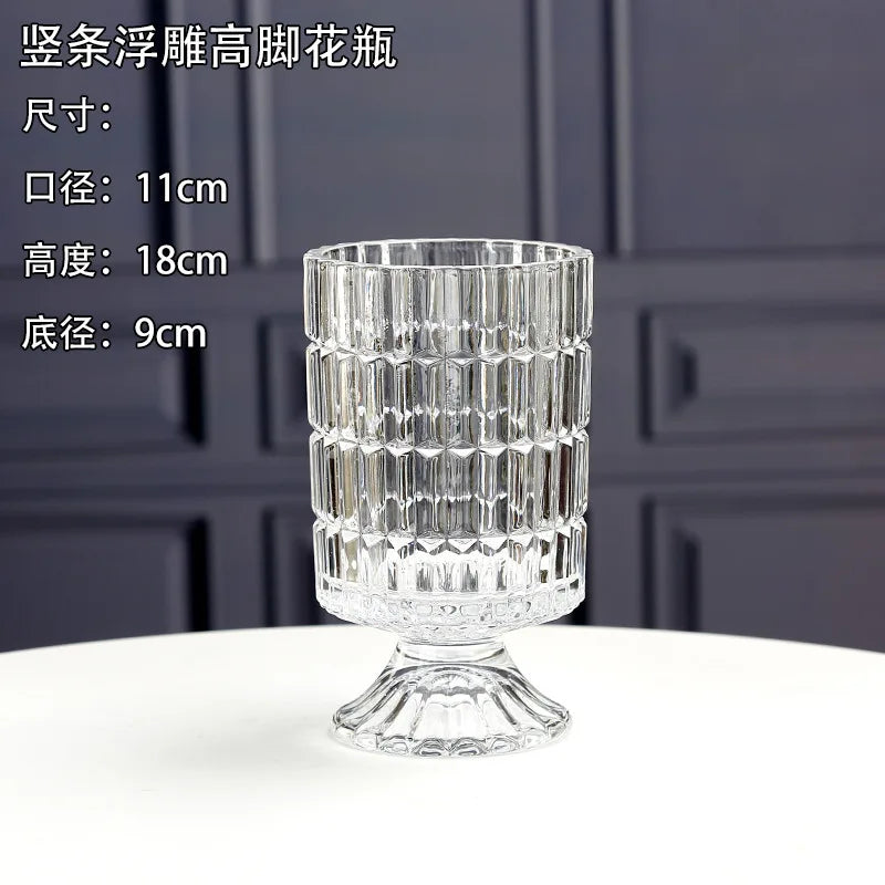 Embossed Vase Glass Crystal Net Red French High-quality Flowers Water Rose Table Decoration Living Room Flower Arrangement