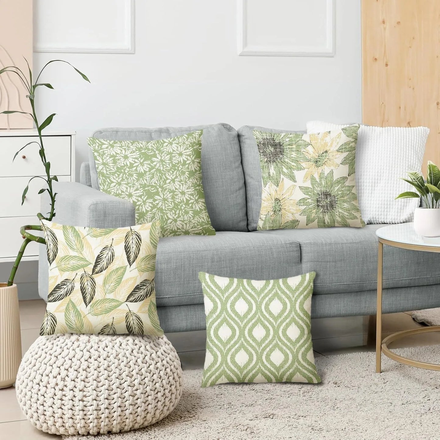 Green - rhyme Floral Fresh PillowcasesBedroom Living Room Sofa Home Decor Polyester Cushion Cover with Zipper