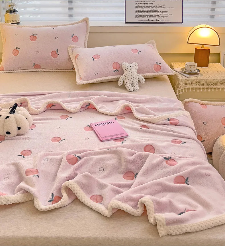 Pink Coral Fleece Double Sided Blanket Warm Nap Throw for Cozy Portable Shawl for Home Office or Travel 
