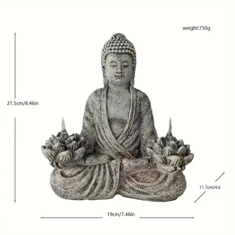 1pc Lotus Buddha Statues with LED Lights, Solar-Power Buddha Sculpture Decor for Home Garden, Yard, Patio, Yoga.