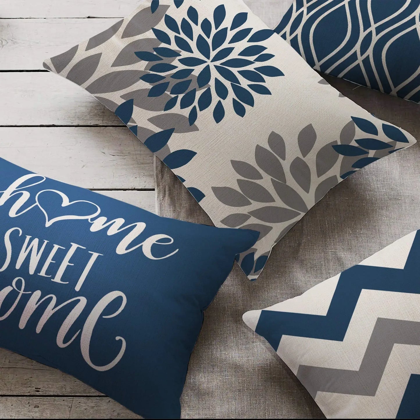 Blue white geometric linen pillowcase sofa cushion cover home decoration can be customized for you 30x50 40x60