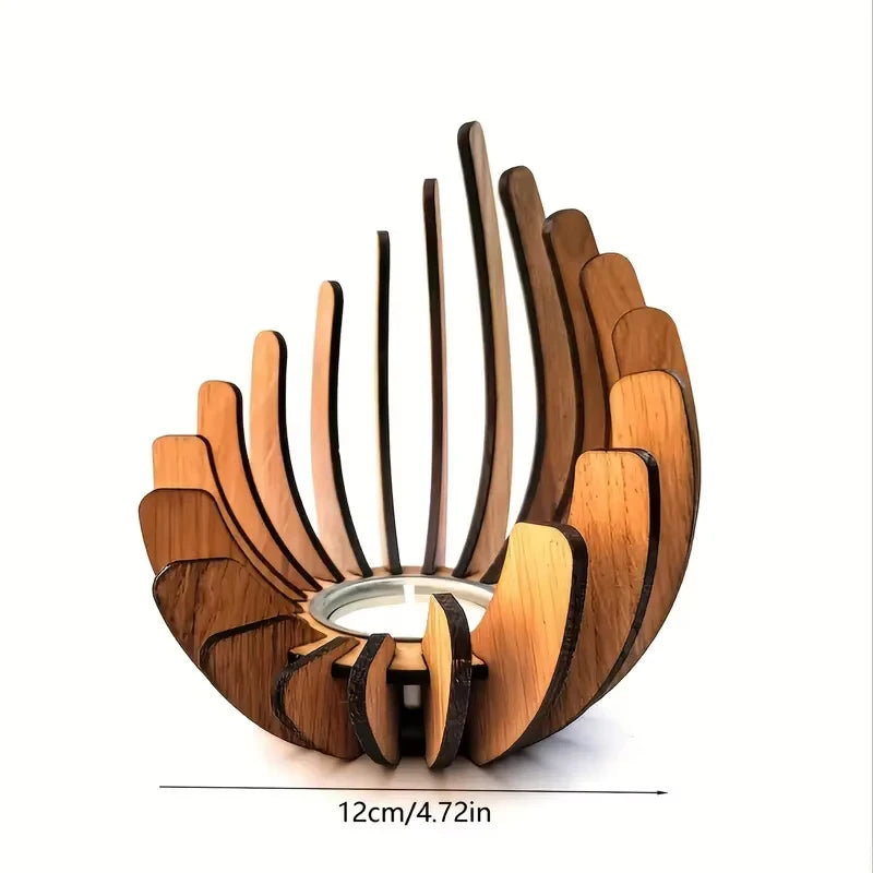 1Pc Lotus-Shaped Candle Holder Wooden Creative Candlestick without Candles Manual Assembly DIY Wooden Candle Holder Decoration