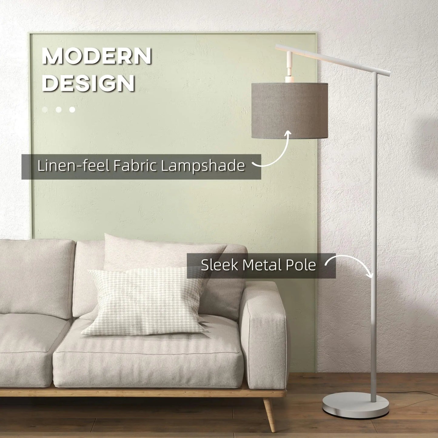 Metal Frame Floor Lamp with Adjustable Rotating Shade LED Bulb Included Grey for living Room Bedroom Home Decor