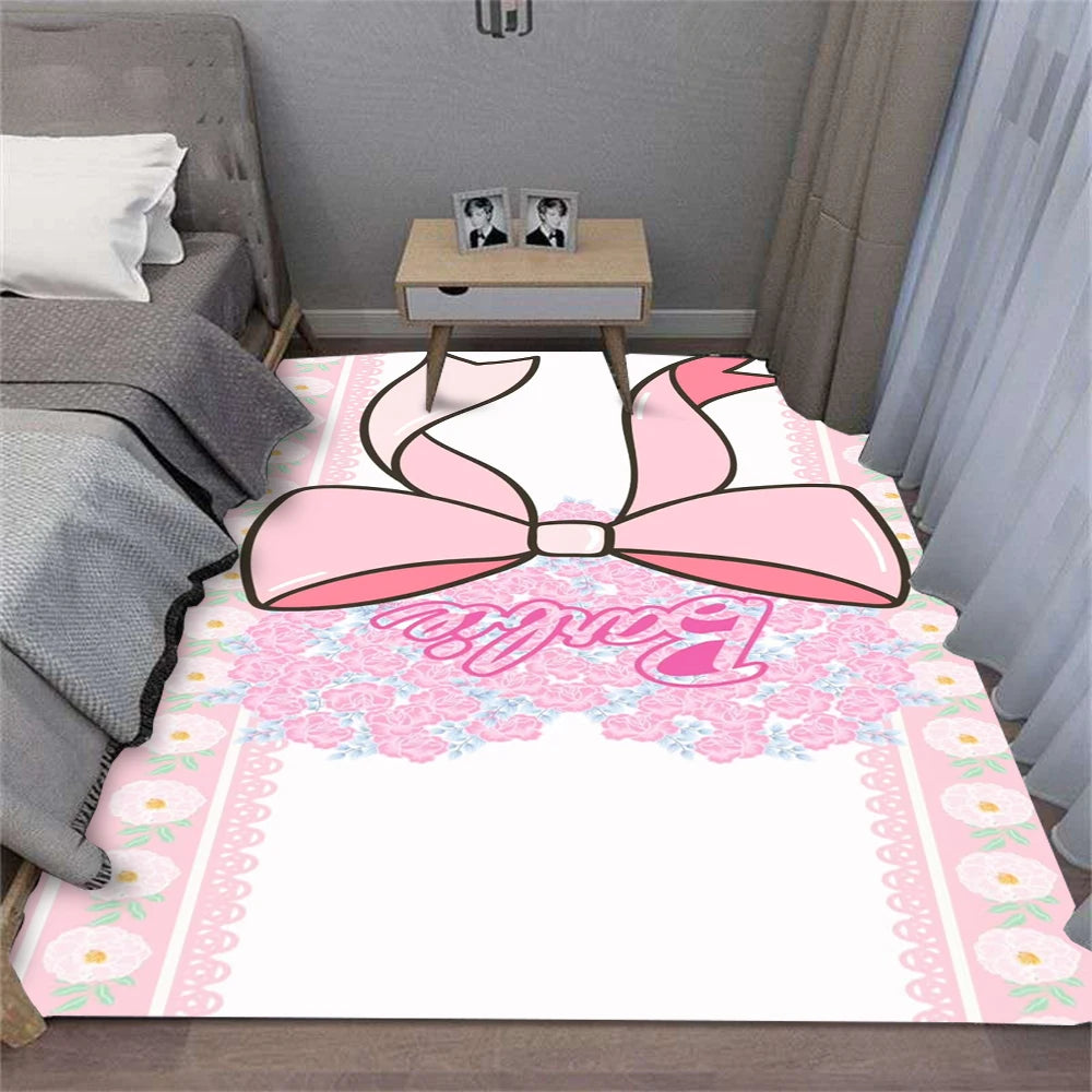 MINISO Romantic Barbie Pink Heart Carpet for Living Room Bedroom Kid's Room Area Rug Non-slip Mat Sofa Table Mats Home Decor
