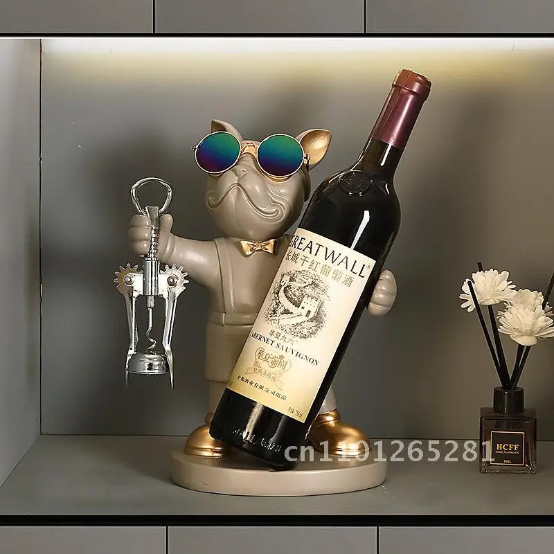 Luxury High-End Standing French Bulldog Wine Rack Resin Hand-Painted Modern Chinese Style Decorations for Home Living Room