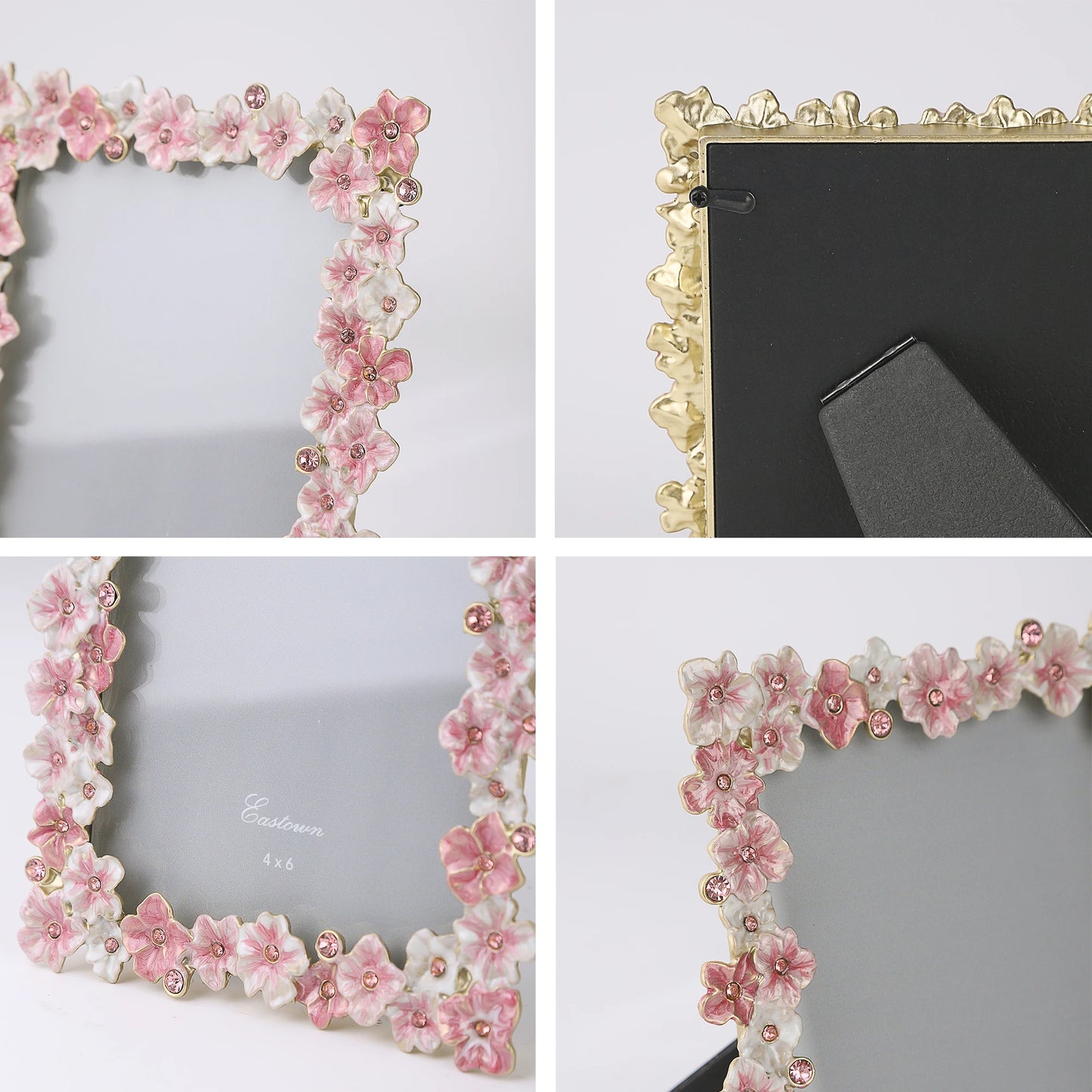 Pink Floral 4x6 inch Photo Frame – Elegant Alloy with Rhinestones, Romantic Gift for Wedding, Home Decor