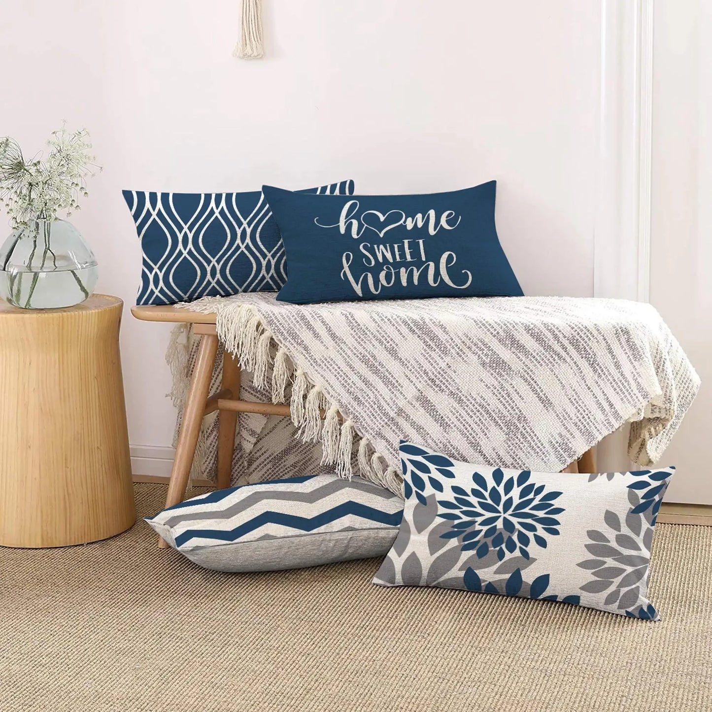 Blue white geometric linen pillowcase sofa cushion cover home decoration can be customized for you 30x50 40x60