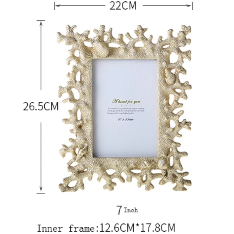 Mediterranean Style Resin Frame Table Coral 7 Inch Photo Frame For Wedding Gift Shell Frame Home Decoration Accessories