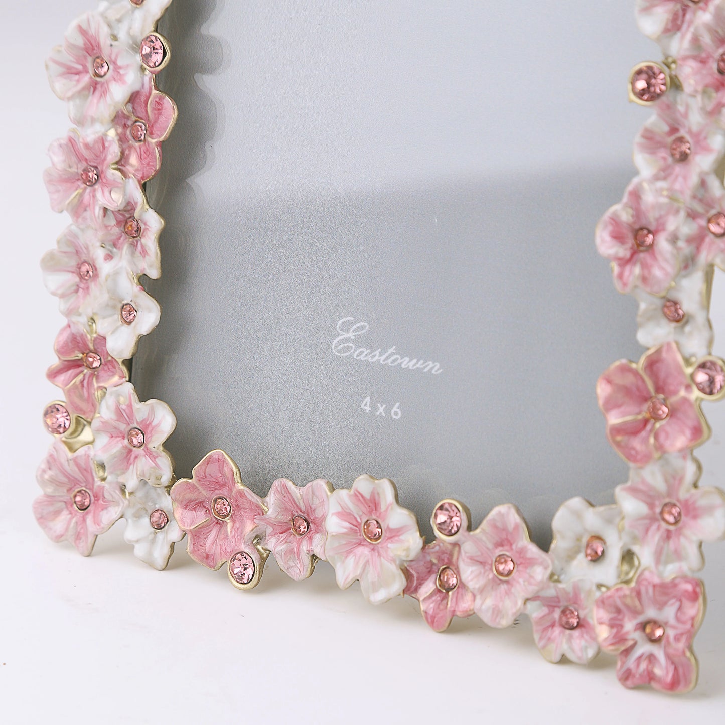 Pink Floral 4x6 inch Photo Frame – Elegant Alloy with Rhinestones, Romantic Gift for Wedding, Home Decor
