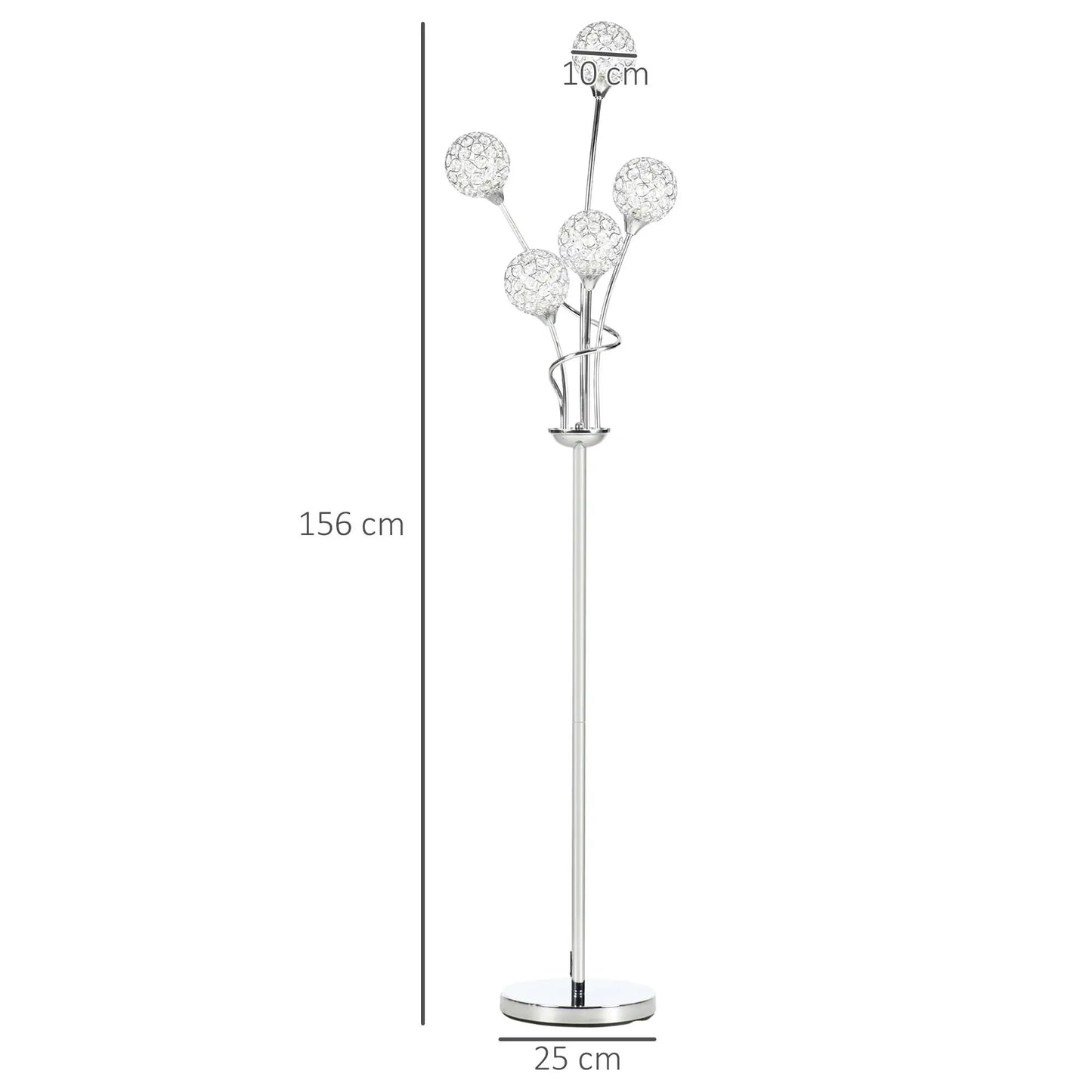 Elegant 5 Light Crystal Floor Lamp for living Room and Bedroom Modern Standing Lighting Silver Finish Home Decor 34x25x156cm