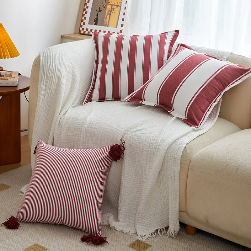 Classical Striped Cushion Cover 45x45cm Hawthorn Red Ivory Recycle Polyester Fabric Pillow Cover Indoor Outdoor Home Decoration
