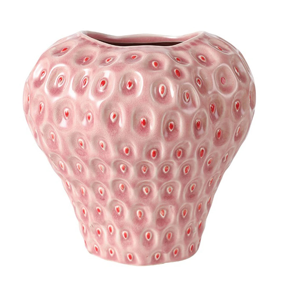 Strawberry Vase Ceramic Flower Pot Vase Decorative Pink Flower Vase Fruit Vase for Strawberry Party Kitchen Decorations