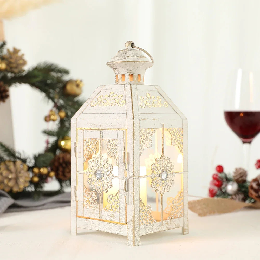 Creative Candle Holder Wrought Iron Glass Wind Light Hanging Candle Lantern for Home Yard Garden Wedding Party Decor