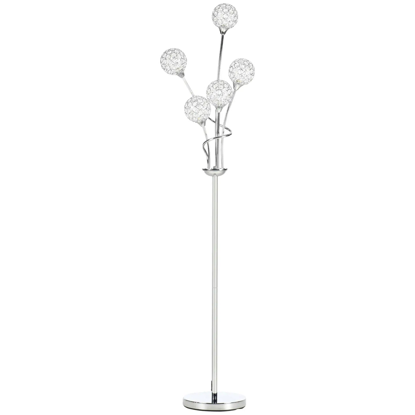 Elegant 5 Light Crystal Floor Lamp for living Room and Bedroom Modern Standing Lighting Silver Finish Home Decor 34x25x156cm