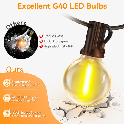 20M/30M/45M Fairy String Lights G40 Patio Garden LED Lights Dimmable Lamp With Remote Control for Wedding Party Christmas Decor