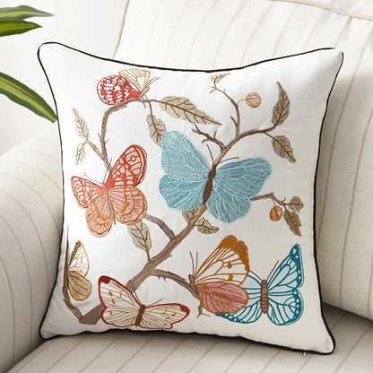 Butterfly Cushion Cover 45x45cm Floral Country Style Pillow Cover Cotton  Embroidery Suqare Home decoration  for Living Room