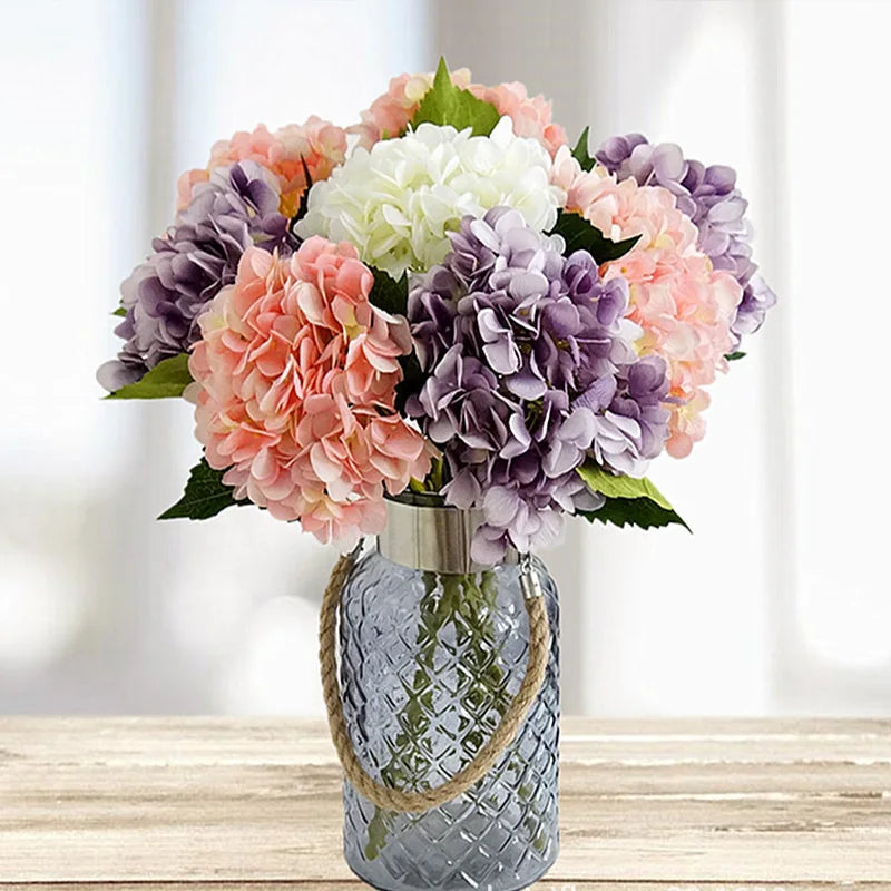 Artificial Flowers Silk Hydrangea Bride Bouquet Wedding Home New Year Decoration Accessories for Vase Plants Arrangement