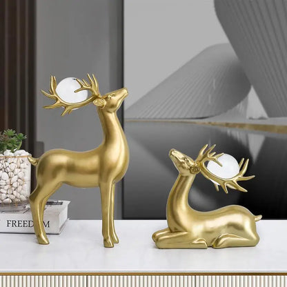 Gold Luxury Nordic Home Art Crts Creative Couple Deer Figurine Living Room TV Cabinet Wine Bar Decorations Modern ma...