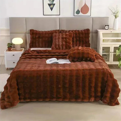 Soft and Cozy Toscana Rabbit Fur Blanket With Double-sided Bubble Fleece - Perfect for Office and Sofa Cover Warm Winter Bed