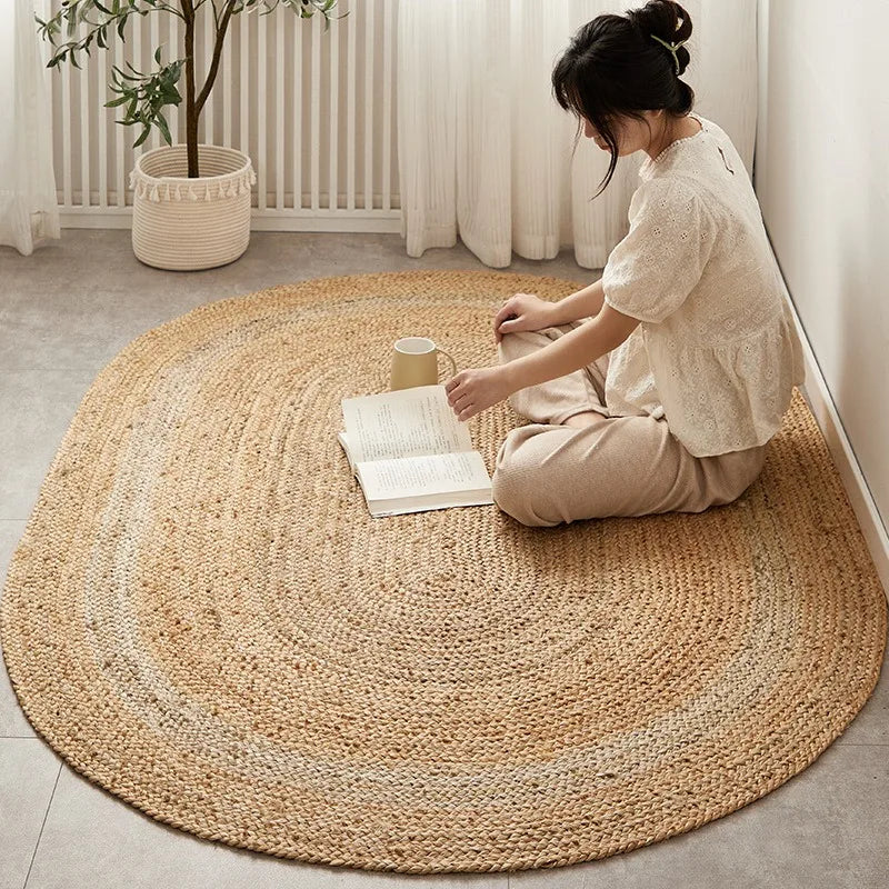 Carpet for Living Room Japanese natural pure jute hand-woven wear-resistant entrance mat double-sided bedroom rugs Ковер Tapis