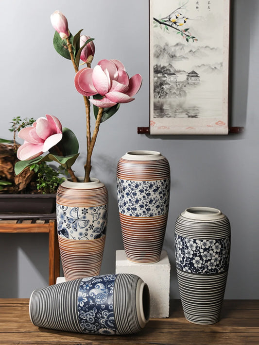 Modern Simplici Cerc Flower Vase Home Decoration Hydroponic Dry Flower Simulation Flower Display Jingdezhen Blue And Whi...