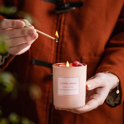 Pink electroplated cup scented candles atmosphere decorated candles with gifts scented candles dried flowers.