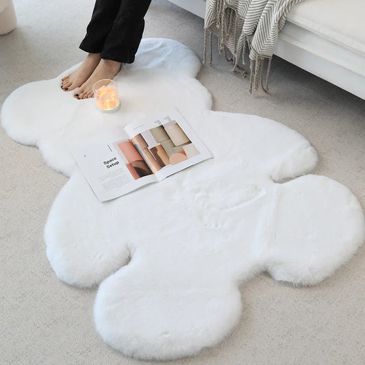 Soft Faux Rabbit Fur Rug Cute Bear Area Rugs for Bedroom Children Floor Bedside Mats Sofa Living Room Carpet White Home Deco