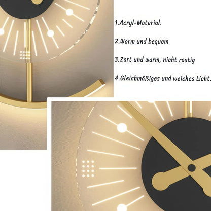 Modern LED Indoor Round Wall Lamp Dimming Gold Clock Wall Light Not Real Clock, Decoration for Bedroom Living Room