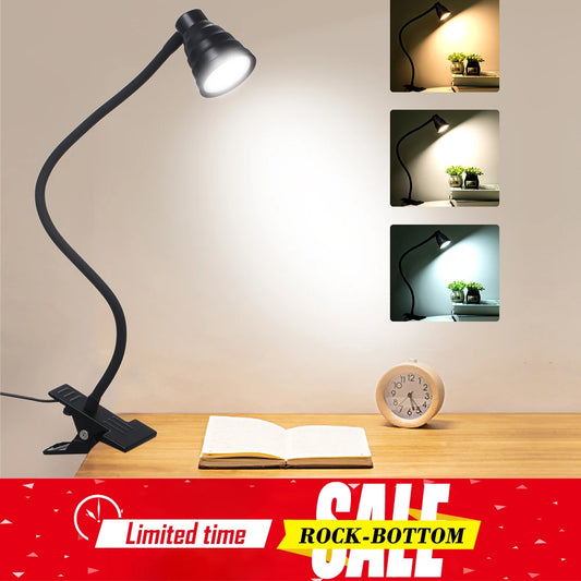 5W 24LEDs Table Desk Lamp Reading Beside Light Clamp CLip Lighting Fixture USB Powered Operated 3 Colors Mode 10 Levels Dimmer