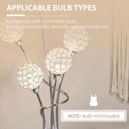 Elegant 5 Light Crystal Floor Lamp for living Room and Bedroom Modern Standing Lighting Silver Finish Home Decor 34x25x156cm